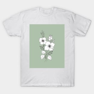 Vintage botanical flowers on green T-Shirt